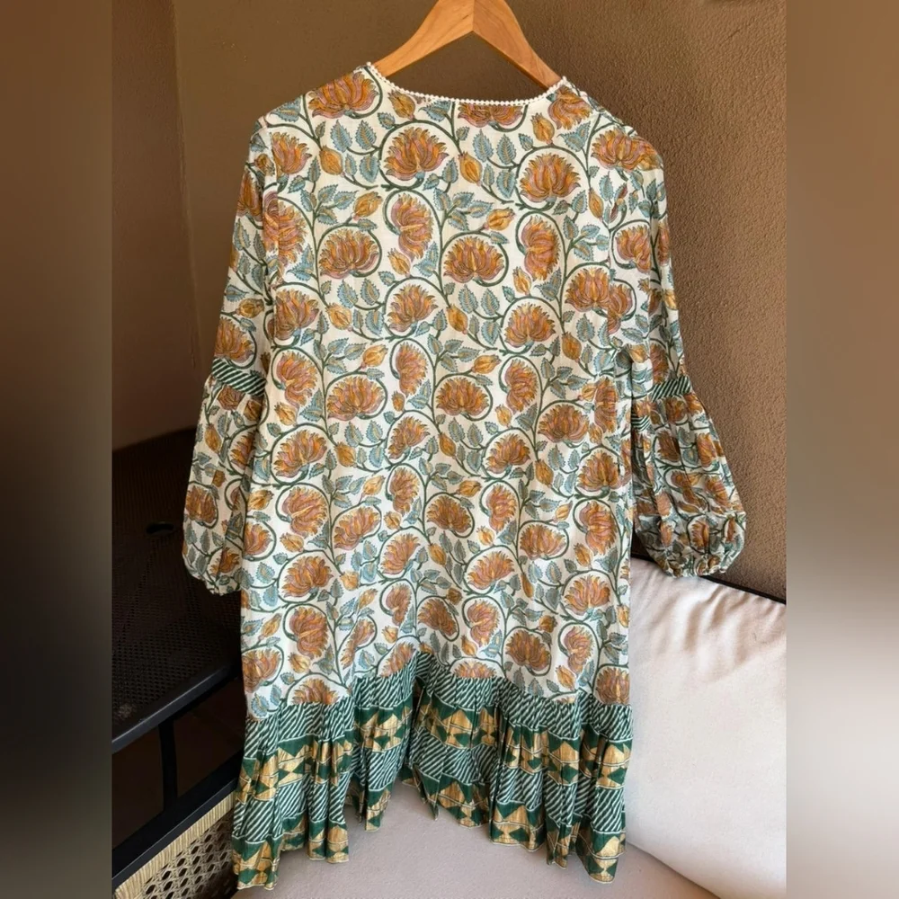 NWT Oliphant Green and Orange Floral Montenegro Amber Balloon Drop Mini Dress